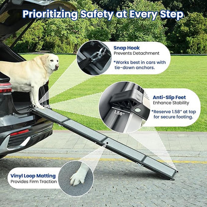 Dog Ramp for Car, Pawlify 71" x 17.3" Dog Ramps for Large Dogs with Anti-Pinch Handle and Anti-Slip Rug Surface, Folding Dog Ramp Up to 250LBS, Portable Dogs Car Ramp for SUV, Trucks