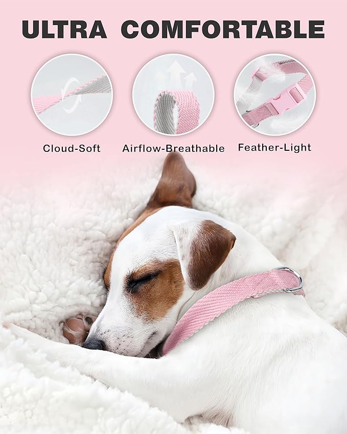 Dynmeow Soft and Breathable Cotton Dog Collar, Durable Adjustable Cute Female Girl Girl Pet Collar with Quick-Release Buckle, Lightweight for Sensitive Skin for Puppies and Extra-Small Dogs, Pink, Xs