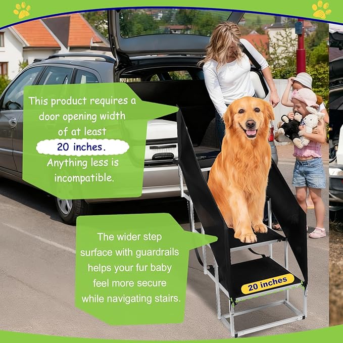 Dog Stairs with Guardrail for Large Dogs Extra Wide 20Inch Step, 34 Inch 4 Step Non Slip Surface, Supports up to 230 lbs Designed for Oversized SUVs, Off Road Vehicles, and Pickup Trucks