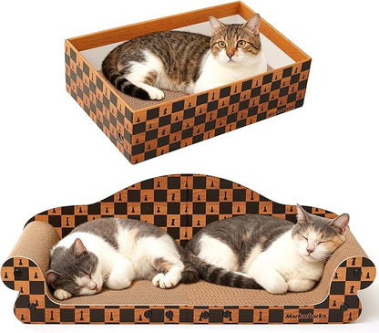 27 Inch Cat Couch Scratcher, Large Cardboard Box with Durable Scratch Pad for Cats, Comfortable Cat Scratching Sofa & Cozy Nest with Reversible Scratchers