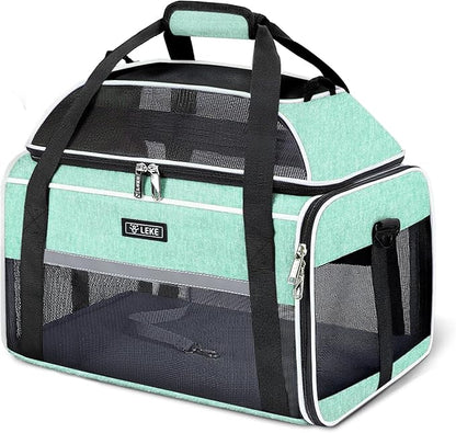 Lekereise Top-Expandable Pet Carrier 17x11x9.5 Inch Alaska Hawaiian Airline Approved Soft Sided Underseat to 12lbs Travel Carriers for Small Dogs and Cats with Locking Safety Zippers Anti-Scratch Mesh
