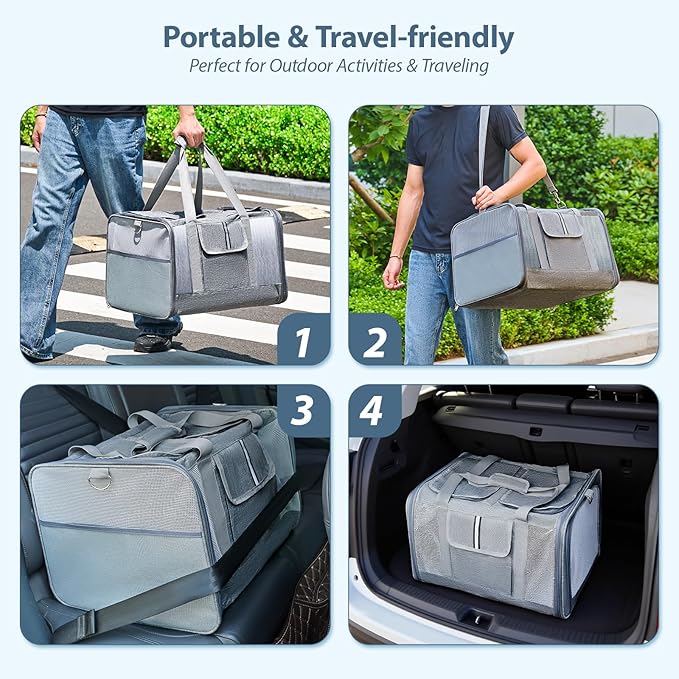 Cat Carrier for 2 Cats, Large Soft-Sided Pet Travel Carrier, Dual Compartments, Privacy Protection, Dog Carrier for Small/Medium Dogs, Home & Outdoor Use