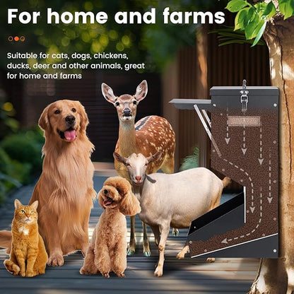 Automatic Dog Feeder Large Breed with Lid, 25 Lbs Outdoor and Intdoor Gravity Dog Feeder and Hanging Self Feeding Dogs Food Dispenser, Automatic Dogs Feeders For Large Dogs, Cats, Deer, Chicks