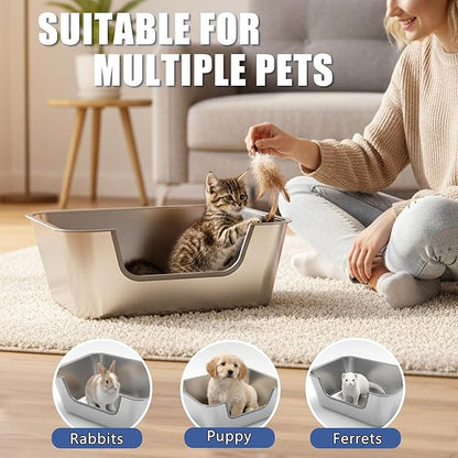 Stainless Steel Cat Litter Box with Low Entry,Litter Pan for Small and Medium Cats,Easy to Clean, Non-Stick, Odor-Free,Suitable for Kittens,Senior Cats and Injured Pets,17.7"x13.8"x5.9"