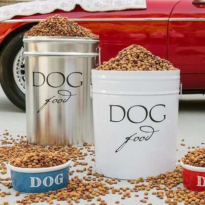 Harry Barker Classic White Dog Food Storage Canister – Large, Airtight Stainless Steel Pet Food Container, Holds Up to 40 lbs Dry Dog Food, Kitchen Counter & Pantry Storage - White