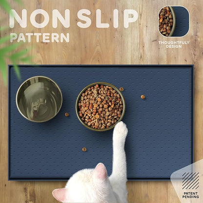 Dog Food Mat - 24x15 Raised Edges Dogs Mat for Food and Water Prevent Spill, Waterproof Cat Food Mats Protect Floors, Easy Clean Dog Bowl Mats for Food and Water, Silicone Pet Feeding Placemats