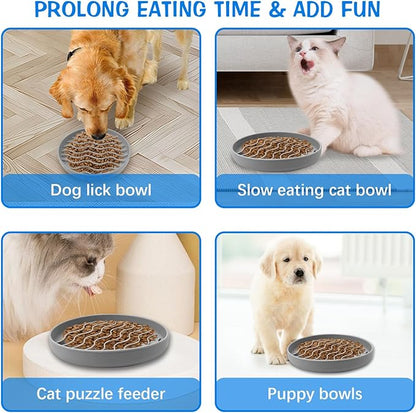 Fhiny Slow Feeder Dog Bowl, Silicone Dog Puzzle Bowl Slow Feeder Puppy Bowls Slow Eating Modern Lick Mat Design Dishwasher Microwave Fit for Fast Eaters, All Small Medium Dogs Puppy Doggy (Grey)