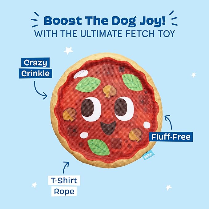 Barkbox Signore Pizza Face Dog Toy | Fluff-Free Crinkle Pizza Toy with T-Shirt Rope | Durable Dog Toys Dogs & Puppy Essentials