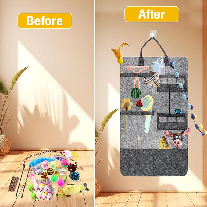 Cat Teaser Toy Storage Hanging Bag, Wand Toy Holder and Cat Toy Organizer for Indoor Cats, Cat Toy Storage Box Ensuring Feline Safety and a Clutter-Free Home