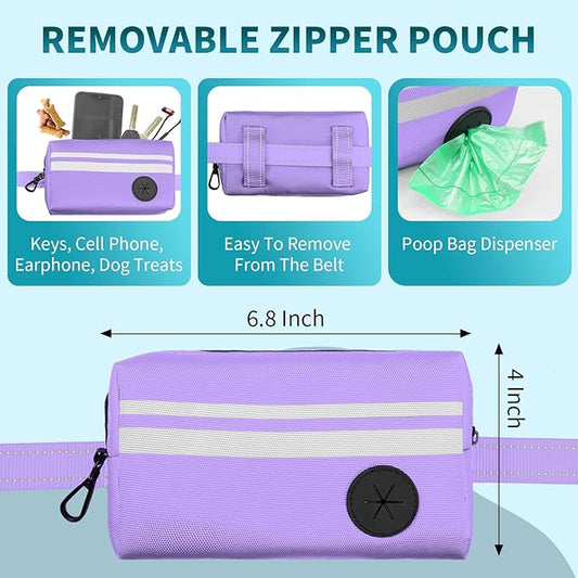 Hands Free Dog Leash with Removable Zipper Pouch, Dual Padded Handles and Durable Bungee for Walking, Jogging and Running-Your Dog (Large, 35-140 lbs Purple