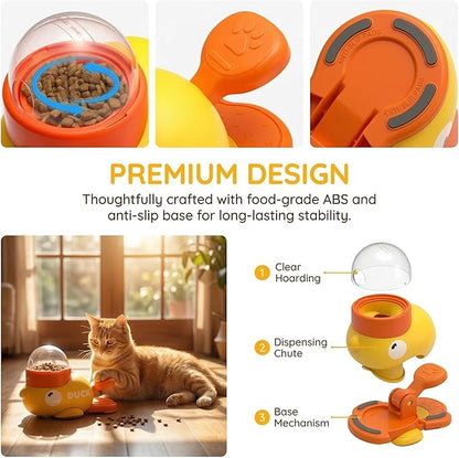 Duck Treat Dispenser Toy for Dog, Cat Treat Dispenser, Interactive Pet Feeder with Pedal, Slow Feeding Puzzle Toy for Dogs and Cats, Food Dispensing Game for Dry Kibble (Yellow)