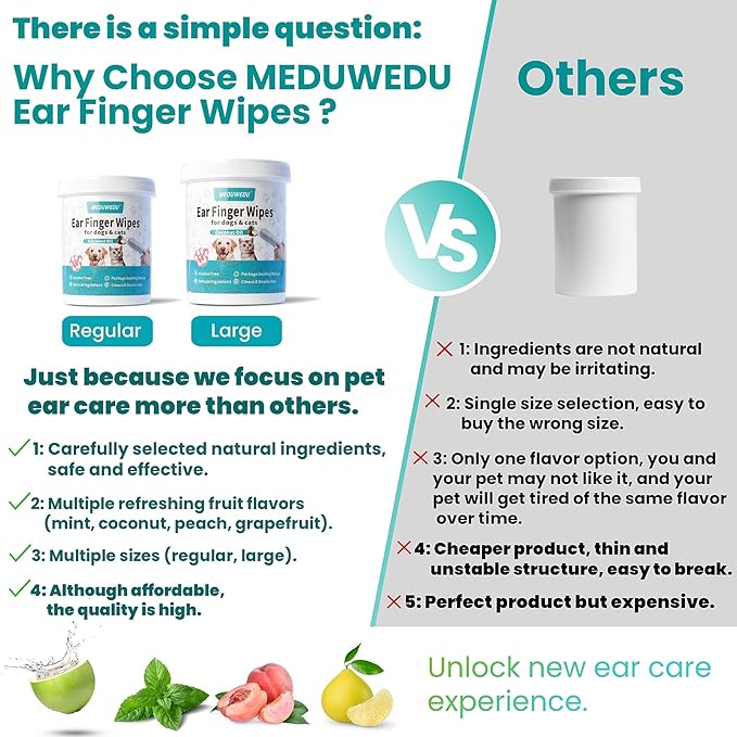 Ear Cleaner Finger Wipes 120 Counts, Dog Ear Cleaner, Grooming Kit Care for Dogs and Cats, Soft & Easy Otic Cleaning Pads, Remove Wax, Dirt & Stop Smelly, Itchy, Non-Irritating, Unscented