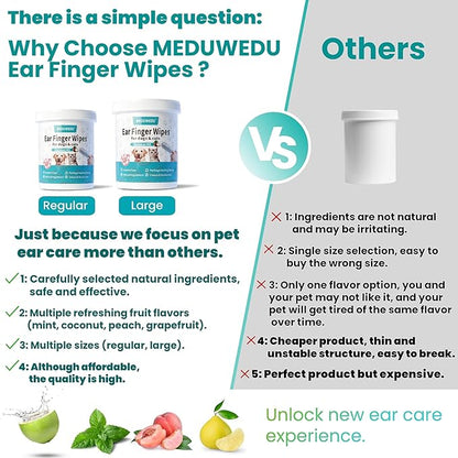 Ear Cleaner Finger Wipes 120 Counts, Dog Ear Cleaner, Grooming Kit Care for Dogs and Cats, Soft & Easy Otic Cleaning Pads, Remove Wax, Dirt & Stop Smelly, Itchy, Non-Irritating, Unscented