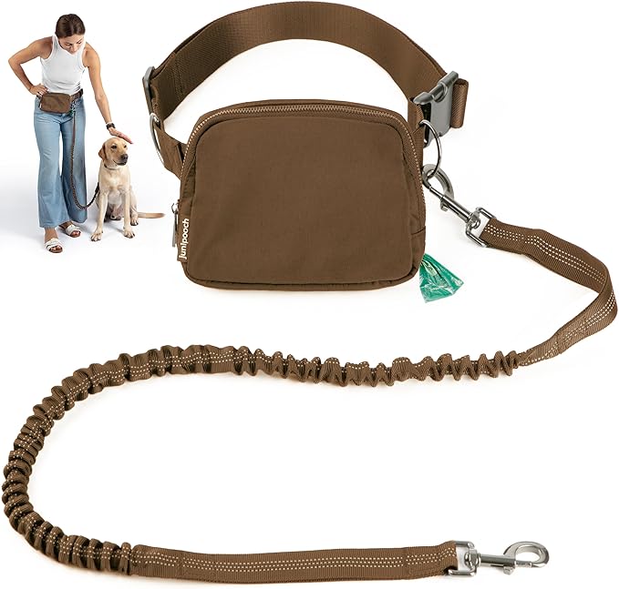 Hands Free Dog Leash with Dog Treat Pouch - Stylish & Trendy Waist Leash for Dog Walking - Wear Around the Waist or Crossbody - Durable & Detachable - Shock Absorbing - Waste Bag Dispenser