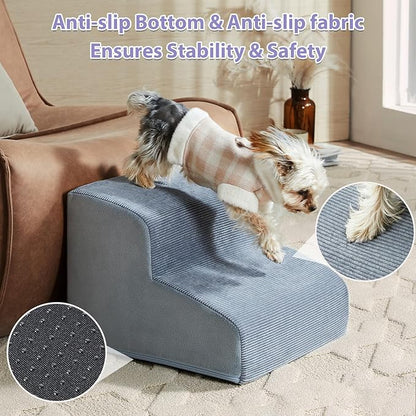 Dog Steps for Bed, 4-Steps Dog Stairs for Bed, Pet Ramp with Highly Supportive Foam and Non-Slip Bottom, Pet Stairs for Large Dogs and Medium Dogs (High 19.7 Inch)