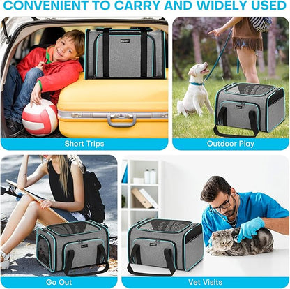 Premium Pet Carrier – Dog & Cat Travel Bag, Airline Approved, Soft-Sided Design for Small to Large Pets, TSA Compliant, Expandable & Collapsible (Gray)