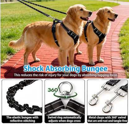 Small Breed Dual Retractable Dog Leash (Up to 44 Lbs Each) One-Button Break and Lock, Non-Slip Grip, Double-Headed, 16-Foot Extendable Pet Leash with Poop Bags, and 360° Tangle-Free (Green, Medium)