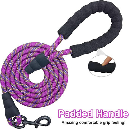 MayPaw Heavy Duty Rope Dog Leash, 6/8/10/15/20/30FT Long Nylon Pet Leash, Soft Padded Handle Thick Lead Leashes for Large Medium Dogs (Purple, 1/2" * 10')