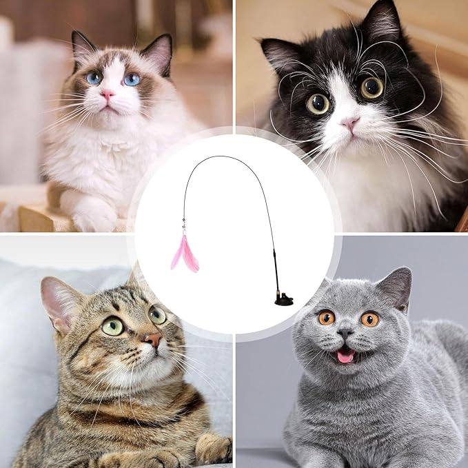 Cat Wand Toy - Flexible Feather Teaser Stick, Detachable Cat Play Wand | Interactive Cat Toy with Suction Cup, Easy-to-Install Cat Exercise Stick Toy, Cat Entertainment Wand for Exercise and Fun