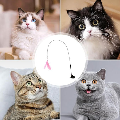 Cat Wand Toy - Flexible Feather Teaser Stick, Detachable Cat Play Wand | Interactive Cat Toy with Suction Cup, Easy-to-Install Cat Exercise Stick Toy, Cat Entertainment Wand for Exercise and Fun