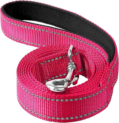 Reflective Dog Leash 6ft Soft Padded Handle Nylon Lead for Small & Medium Dogs, Durable Walking Training Leash for Night Safety (Hotpink,3/4Inch Wide)