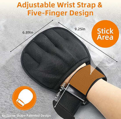 Pet Hair Removal Glove for Cats & Dogs, Patented Adjustable Strap, Reusable Five-Finger Grooming Glove with Secure Non-Slip Fit for Couch, Carpet, Clothing & Car Seat, 2 Pcs