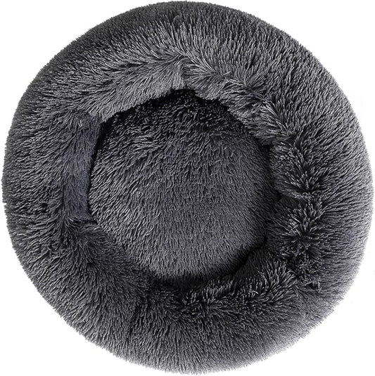 Plush Donut Cat Bed and Dog Bed Round Calming Pet Beds Fluffy Rabbit Cave Warm Dog Couch Non Slip Bottom for Pets Up to 10KG