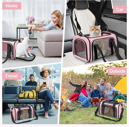 Discala Cat Dog Carrier Up to 15 Lbs TSA Airline Approved Pet Carrier for Small Medium Cats Puppies Dog Carriers for Small Dogs Collapsible Soft Sided Cat Travel Carrier - Pink 15.7"x10.2"x10.2"