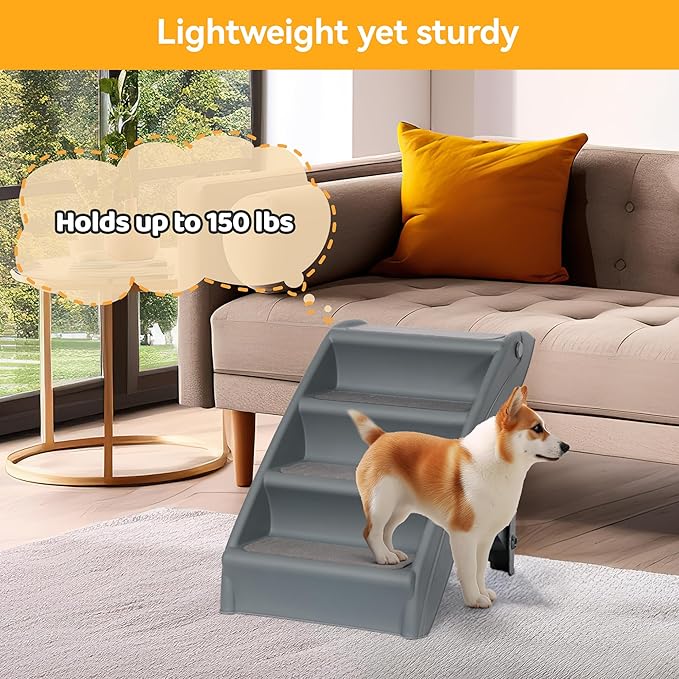 Pet Stairs for Small Dogs and Cats 4-Step Portable Folding Dog Steps Anti-Slip Ladders for High Bed Couch Sofa Climbing, Gray