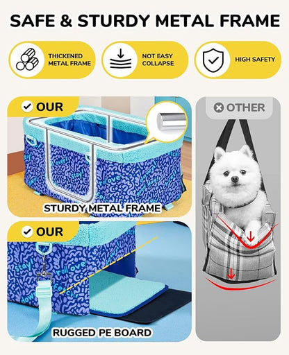 BurgeonNest Center Console Dog Car Seat for Small Dogs, Puppy Cat Car Seat Booster with Soft Cushion Safety Belt, Seats Safe & Cozy Metal Frame Armrest Dog Booster Pet Under 11 lbs (Word)