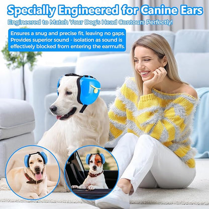 New Dog Ear Muffs for Noise Protection - 30dB NRR Dog Headphones, Noise Cancelling Hearing Protection Against Thunder/Fireworks/Vacuums, Upgraded Design with Bell Accent (Blue, Medium)