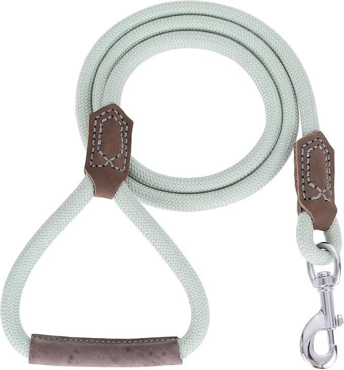 Mile High Life | Premium Leather Dog Leash | Strong Rope Leash | Leather Handle | Zinc Alloy Strong Clasp | Small Medium Large Dogs | 4/5/6 Feet(Green, 48 Inch (Pack of 1))