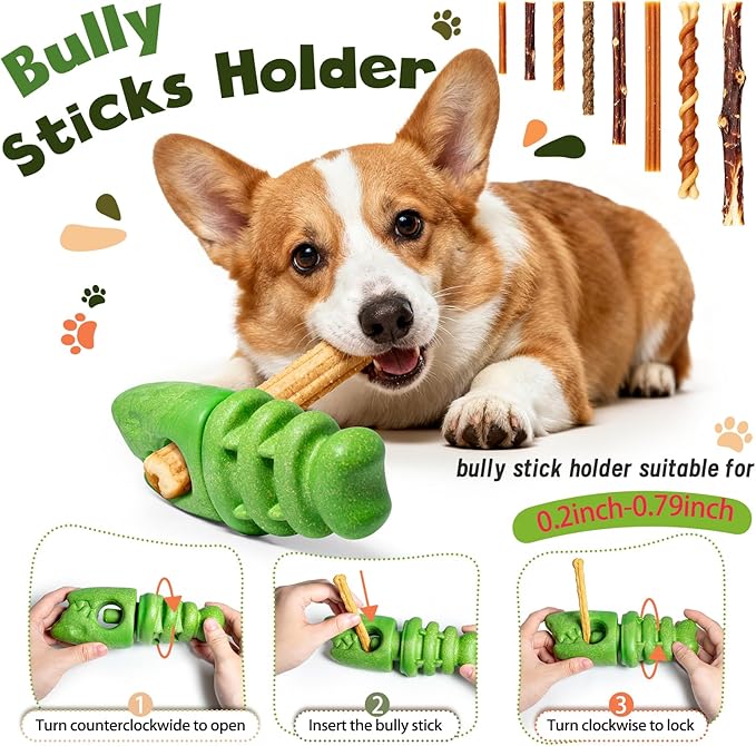 Bully Stick Holder for Aggressive Chewers,Bully Sticks Holder to Prevent Choking, Perfect for Medium Large Dogs,Fit 0.2-0.79IN Bully Sticks,Teething Toy to Prevent Bully Stick Waste