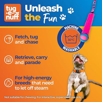 Tug-E-Nuff Fauxtastic PowerBall Bungee, Durable, Faux-Fur Fetch & Tug of War Dog Toy with Rubber Ball, Interactive Dog Tug Toys for Training Small, Medium, Large Dogs, 25 in, Orange Pattern