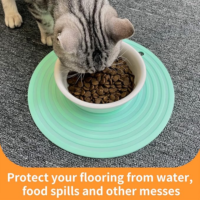 Ptlom Pet Food Mat for Dog and Cat Placemat 2 Pcs, Mat for Prevent Food and Water Overflow, Suitable for Medium and Small Pet, Silicone, 9.5"* 9.5"