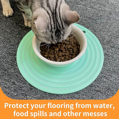 Ptlom Pet Food Mat for Dog and Cat Placemat 2 Pcs, Mat for Prevent Food and Water Overflow, Suitable for Medium and Small Pet, Silicone, 9.5"* 9.5"