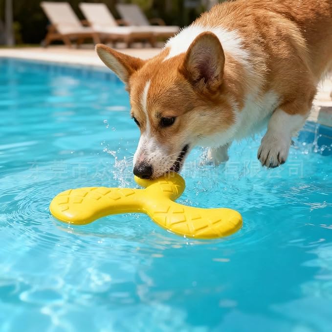 Ultra Durable Tri-Prong Dog Chew Toy for Teeth Cleaning - Non-Toxic Rubber Interactive Tug of War & Fetch Toy for Medium & Large Dogs(Yellow)