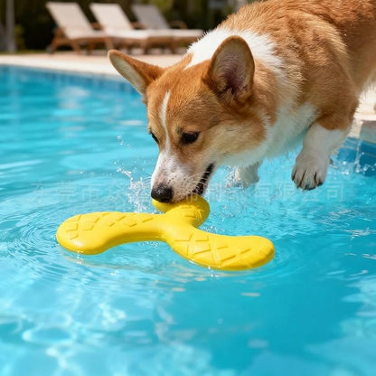 Ultra Durable Tri-Prong Dog Chew Toy for Teeth Cleaning - Non-Toxic Rubber Interactive Tug of War & Fetch Toy for Medium & Large Dogs(Yellow)
