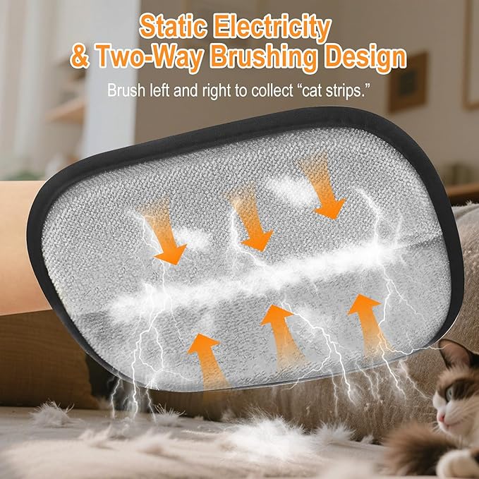 Pet Hair Removal Glove,Five Finger Reusable Cat Dog Hair Remover Electrostatic Gloves,Double Sided Grooming Mitt for Couch, Bed, Furniture, Carpet, Curtain, Clothes