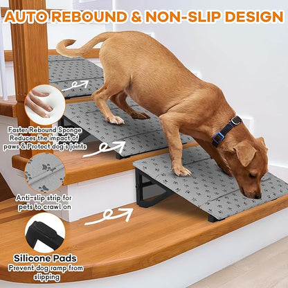 Dog Ramp with Anti-Slip Bump for Stairs, Low-Angled Pet Ramps for Small Dogs and Cats, Medium Dogs, Step and Stair Assist for Injured and Older Pets, 3 Pack