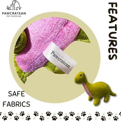 7" Squeaky Plush Toy for Puppies Small Dogs Self Etertainment Washable Soft Made [PET ONLY] (Green & Pink Dinsaur)