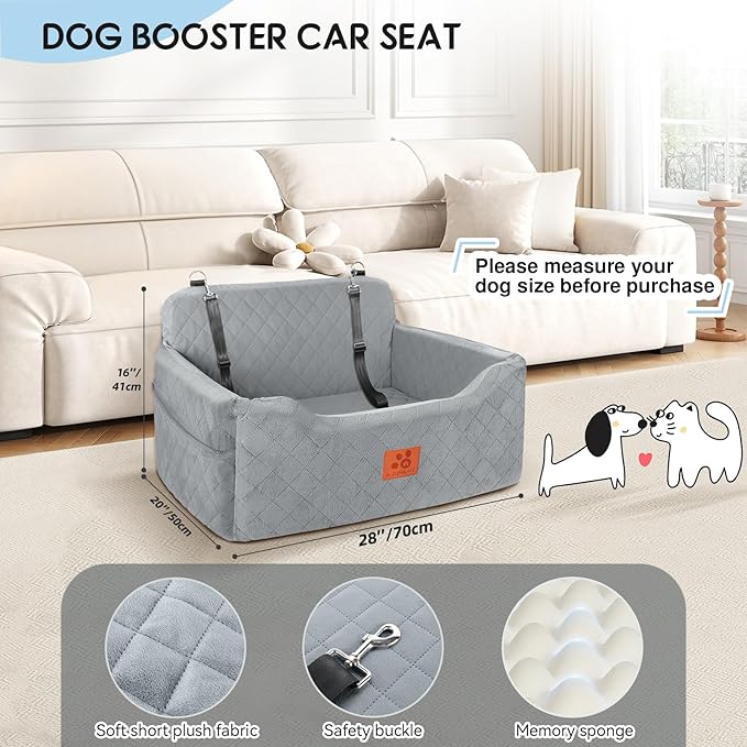 GL GLENSLAVE Dog Car Seat for Medium/Large Dogs, Dog Booster Seat for Pet Under 50lbs or 2 Small, Detachable and Washable Pet Car Seat,Multi-Functional Pet Travel Bed for Backseat(Grey)
