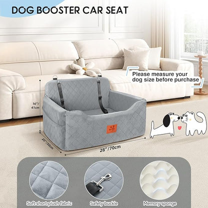GL GLENSLAVE Dog Car Seat for Medium/Large Dogs, Dog Booster Seat for Pet Under 50lbs or 2 Small, Detachable and Washable Pet Car Seat,Multi-Functional Pet Travel Bed for Backseat(Grey)