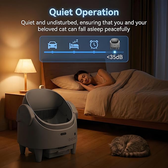 Automatic Cat Litter Box, Self-Cleaning Litter Box with Open-Top Design, 15-Layer Safety Protection System & Smart App Control, Electric Cat Litter Box with Adjustable Entry Height & Odor Control