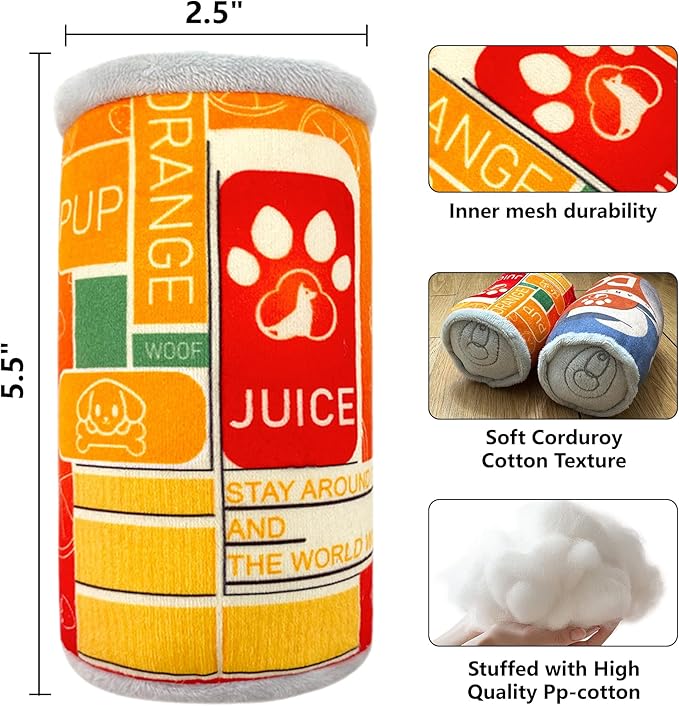 Squeaky Plush Dog Toys 2 Pack - Funny Beer Puppy Toys with Squeaker for Small Medium Large Dogs, Soft Stuffed Chew Toys for Birthday Gifts(Green&Orange)