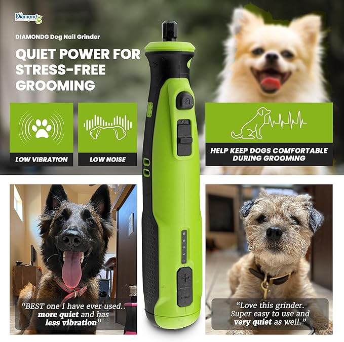 Diamondg Cordless Dog Nail Grinder with Quiet Sound & LED Tip for Large & Small Dogs, 4hrs. Runtime - Electric Dog Nail Trimmer, Heavy Duty Rotary Tool Alternative to Toenail Clippers & Filers