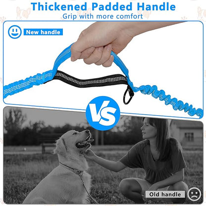 Hands Free Dog Leash with Zipper Pouch, Running Waist Leash for Dog Walking, Adjustable Waist Belt for Large Dogs, Reflective Bungee Design with Two Handle for Hiking, Training, Sky Blue