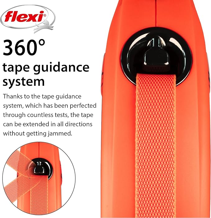 FLEXI Xtreme Tape Retractable Dog Leash for Large Dogs Upto 121 lbs. – 26 ft., Orange/Black | Tangle Free Pet Walking Leash with One-Handed Brake, Pause, Lock | German Quality Product