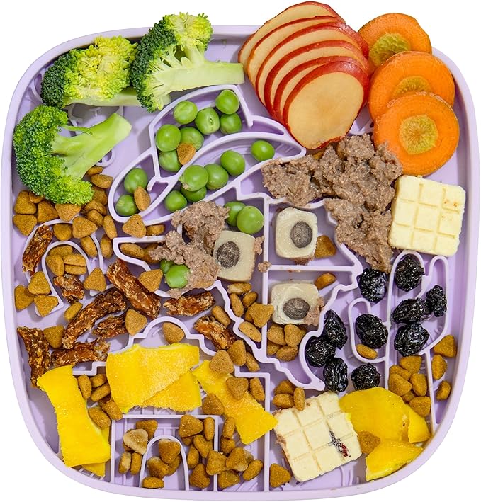 Puzzle Feeder Dog Lick Mat,Freezable Dog Enrichment Toys for Mental Stimulation and Anxiety Relief, Silicone Lick Mat for Dogs and Cats, Dog Slow Feeder that Supports All Types of Food, Purple