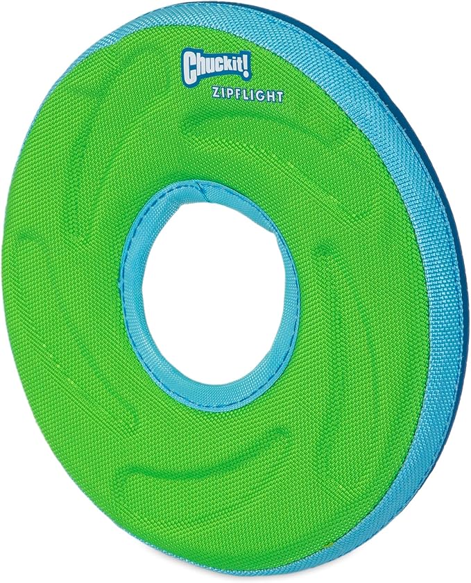 Chuckit! Amphibious ZipFlight Floating and Flying Disc Dog Toy, Medium (8.5"), Assorted Colors (Orange And Blue/Green and Blue)